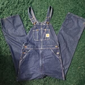 NWT Carhartt Washed Denim Bib Overalls 34x34 Dark Wash Workwear Utility